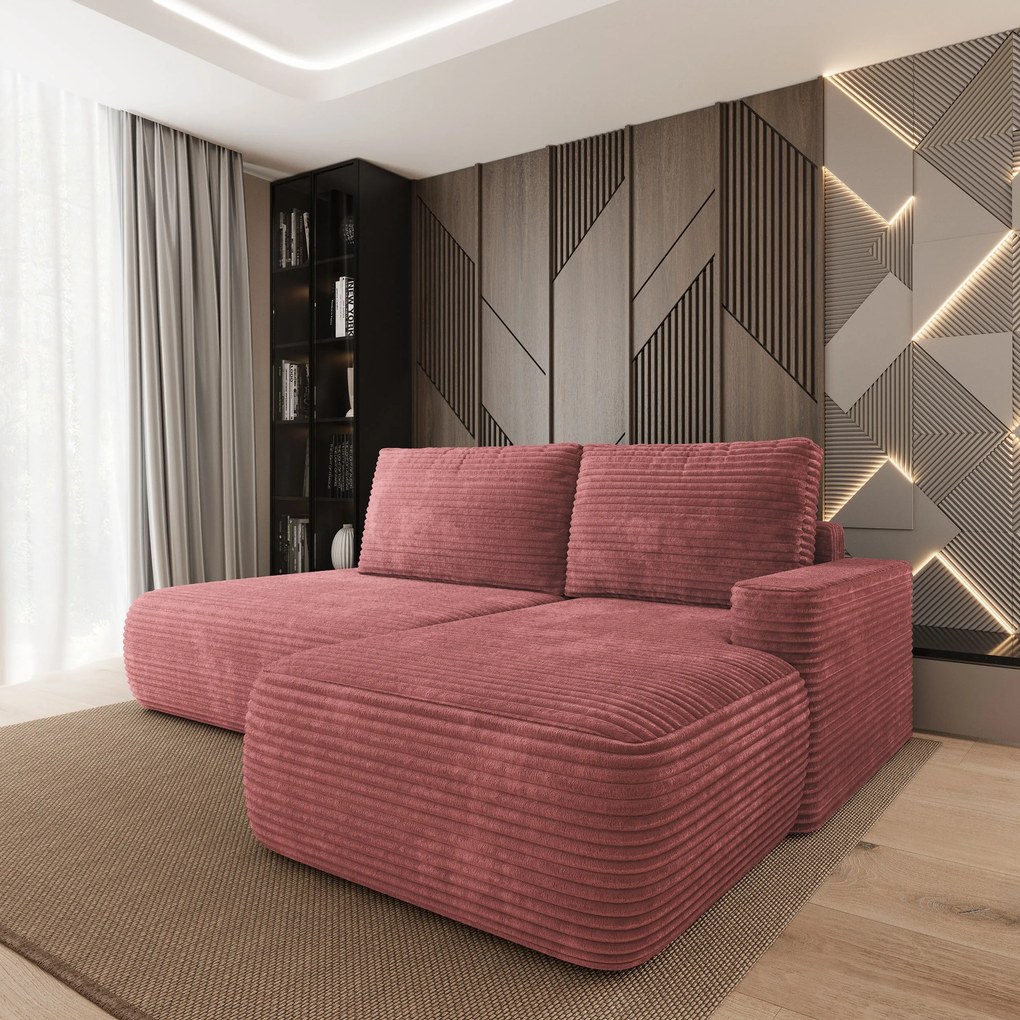 Masseno Narożnik AVINI z funkcją spania i pojemnikiem na pościel Narozniki L, Rozkładana sofa - Pudrowy róż, TILIA 62