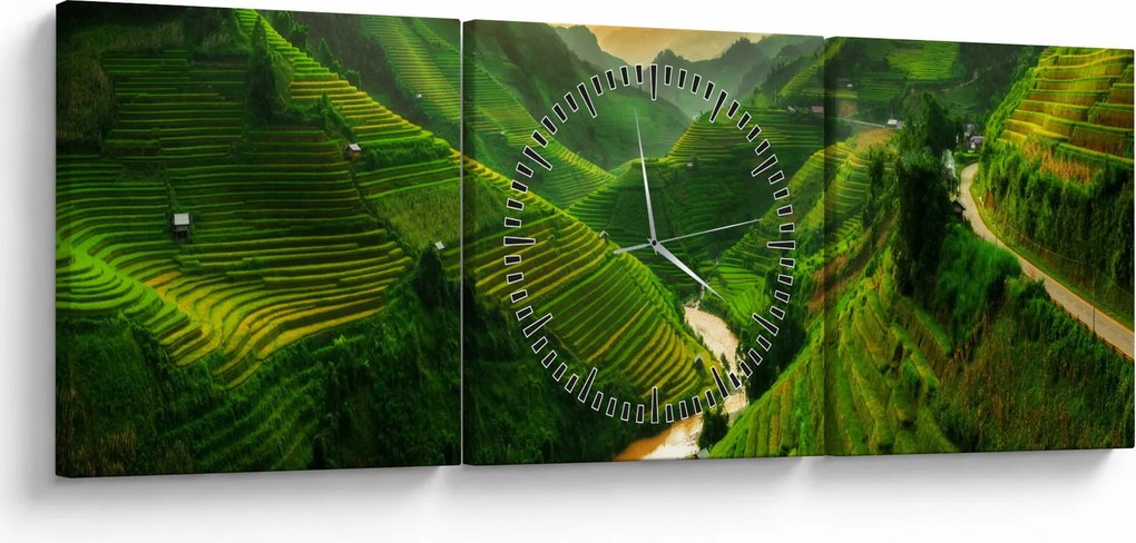 Obraz - Tarasy ryżowe Mu Cang Chai (z zegarem) (90x30 cm)