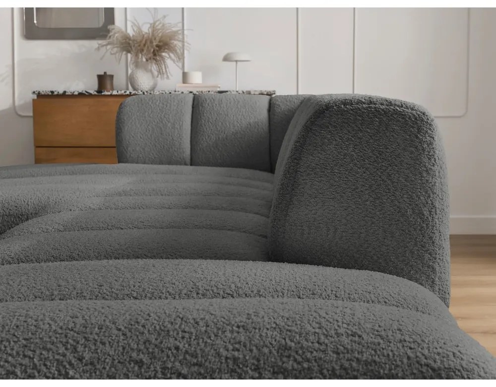 Ciemnoszary narożnik z materiału bouclé (lewostronny/z szezlongiem) Annecy – Bobochic Paris