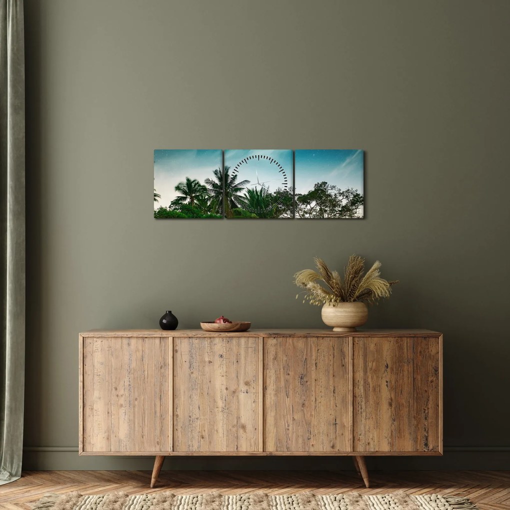 Obraz - palmy (z zegarem) (90x30 cm)