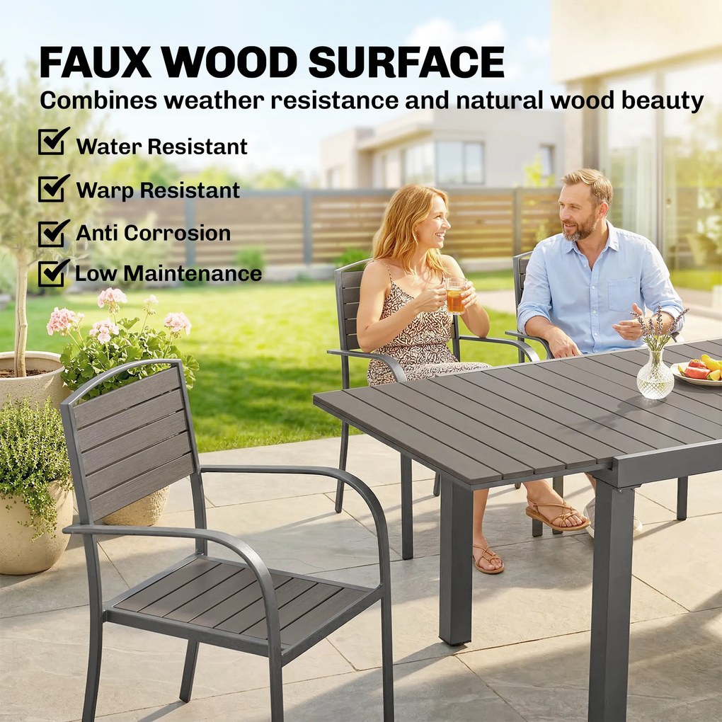 Outsunny Zestaw Mebli Ogrodowych 7-częściowy Z Rozkładanym Stołem i 6 Krzesłami, Design Lameli Drewna, Rama Aluminiowa | Aosom PL