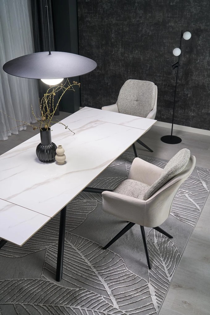 Stół do Jadalni rozkładany spiek biały marmur czarne nogi 160-220/90/75 VITORINO