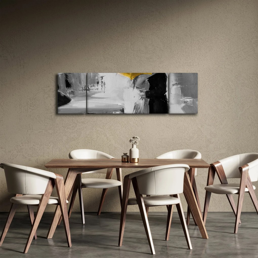 Obraz - Zakochana para pod parasolem, żółty (170x50 cm)