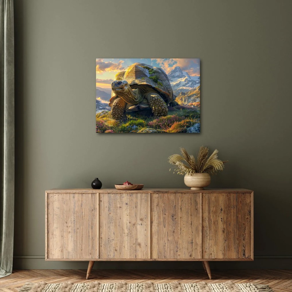 Obraz - Żółw i górski krajobraz (70x50 cm)