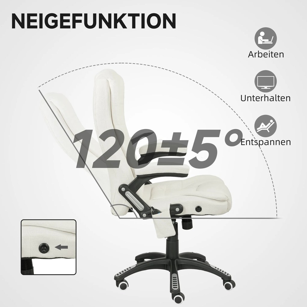 Vinsetto Ergonomiczny Fotel Biurkowy z Funkcją Masażu, 68 x 72 x 110–120 cm, Kremowy