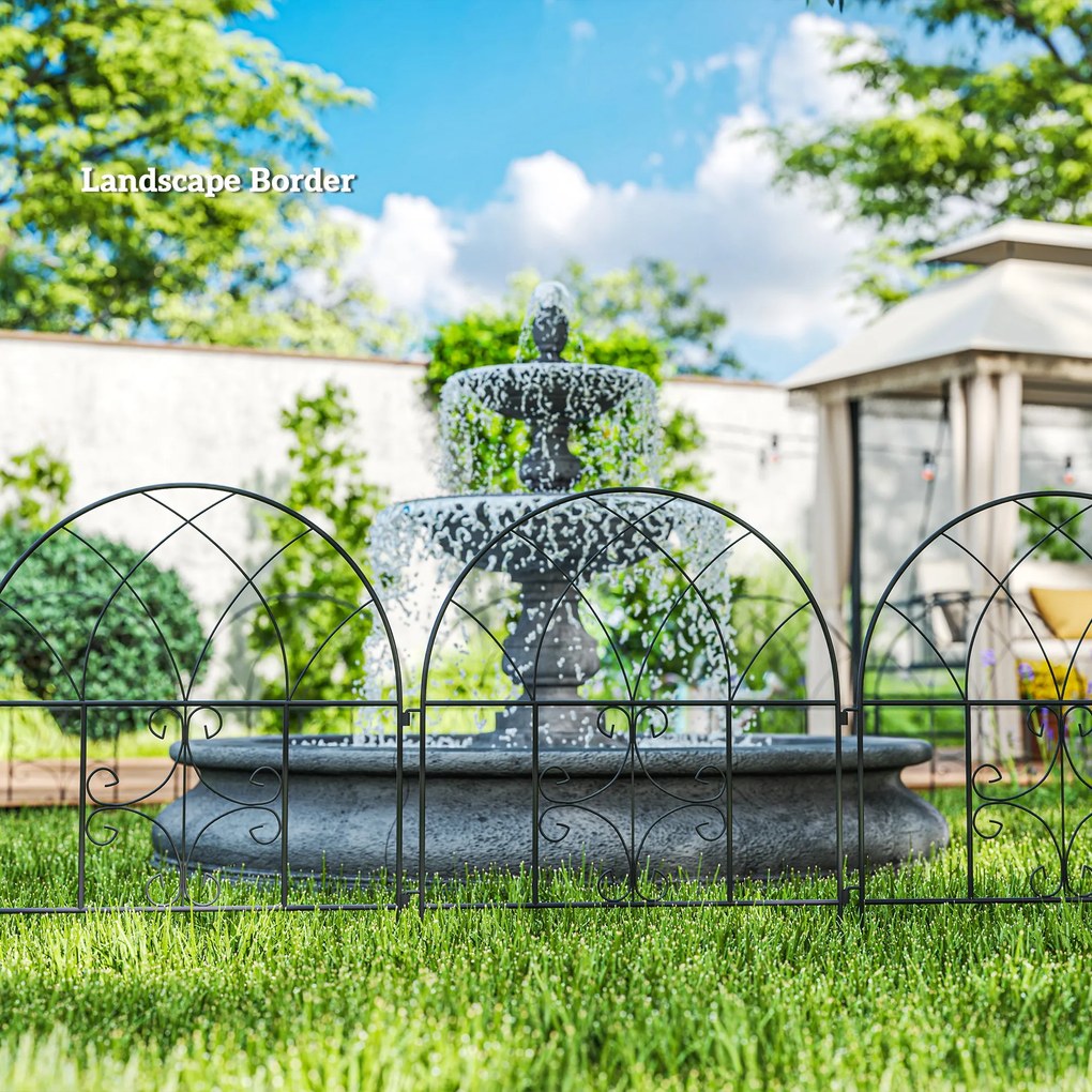 Outsunny Dekoracyjny Płotek Ogrodowy, Stal, 300 x 70 cm, Zestaw Elementów Ogrodzeniowych, Czarny