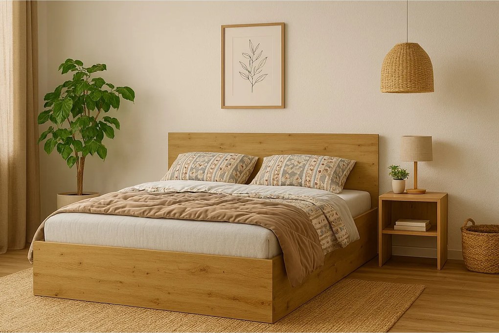 Łóżko drewniane z materacem AVI 120x200cm w kolorze dąb artisan