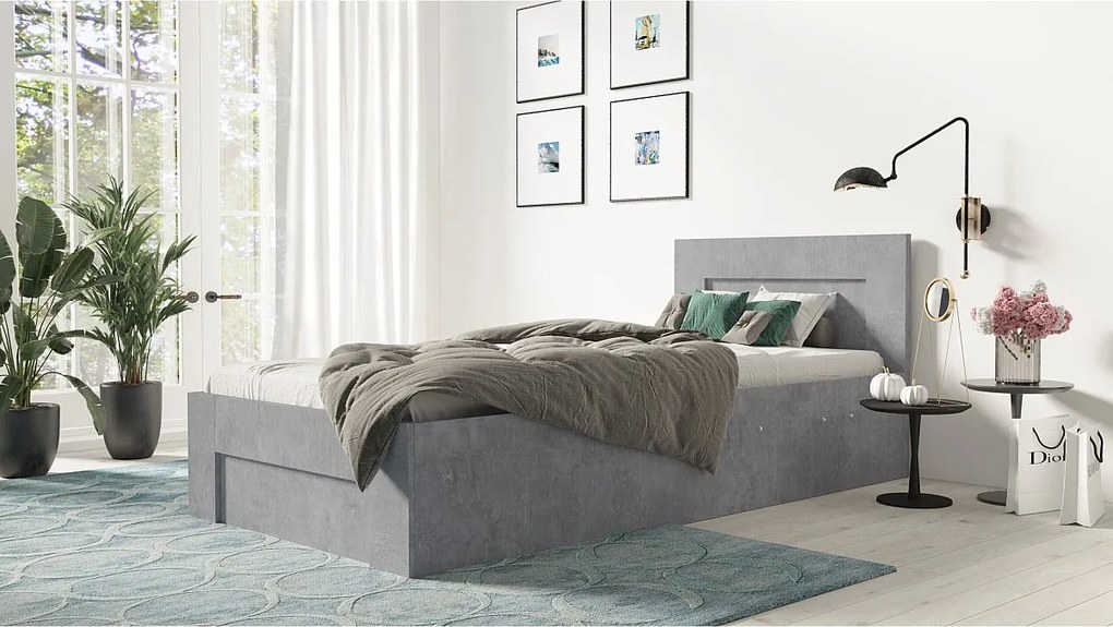 Łóżko 100cm x 200cm Otwierane z boku | BETON | Pojemnik + Stelaż