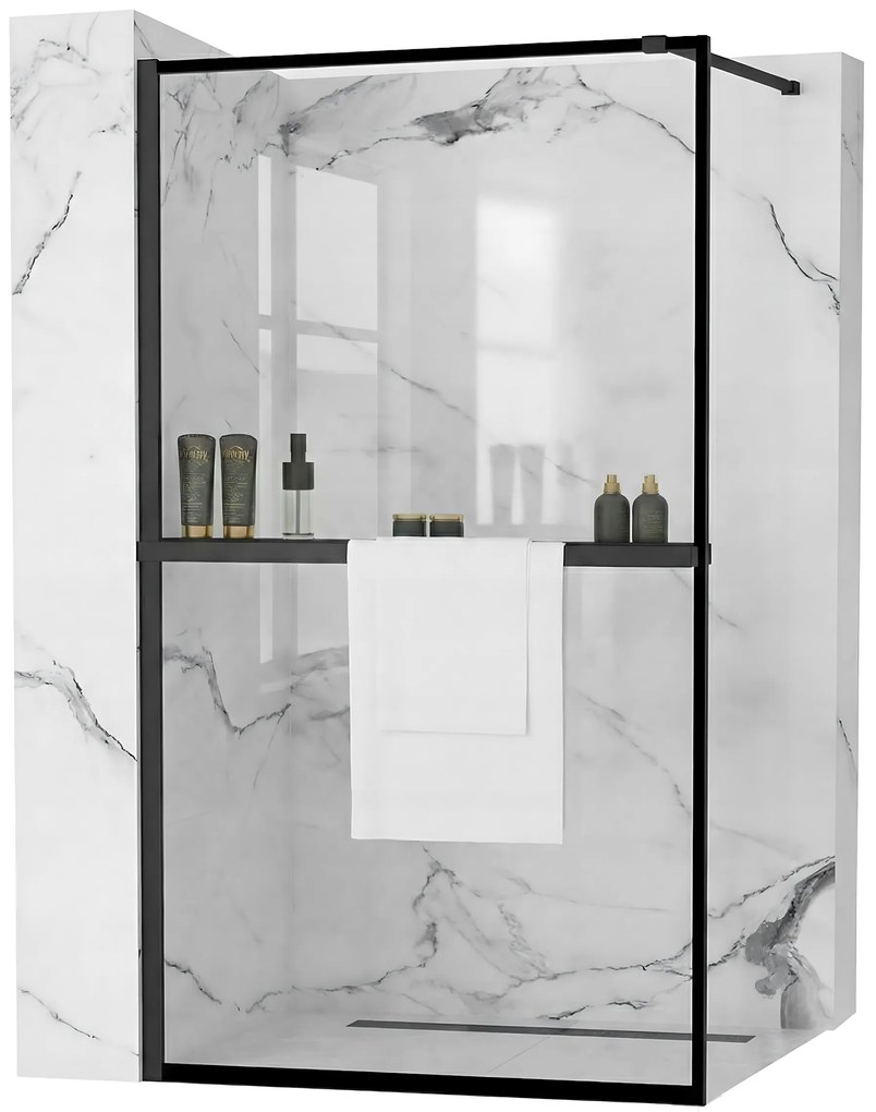 Ścianka prysznicowa Rea Bler 100 z półką i wieszakiem Evo