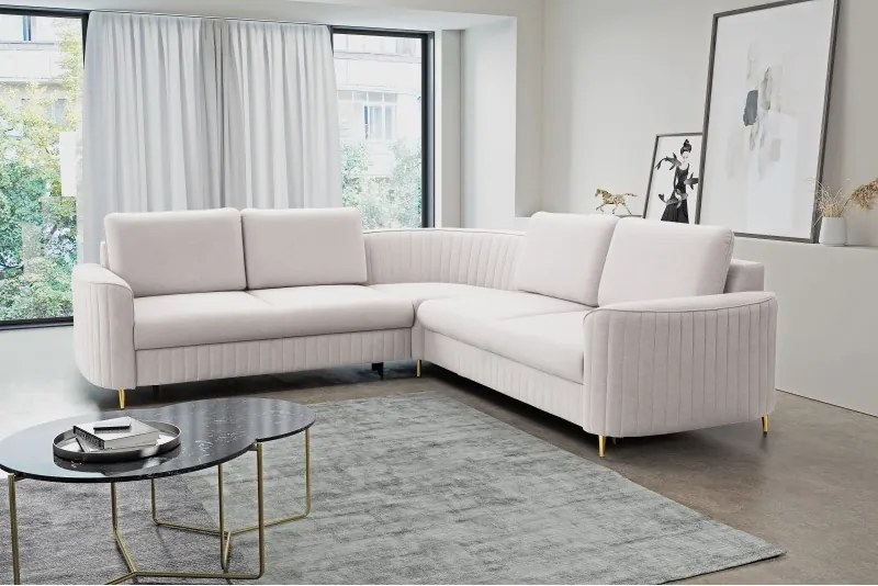 Narożnik LAREN nowoczesna sofa z funkcją spania pojemnik na pościel lewa strona CASTEL 04 251x251x85 cm