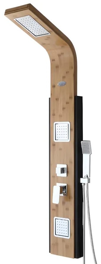 Panel prysznicowy DALIMA z hydromasażem, deszczownicą tropikalną i bambusowym panelem - 22*145 cm