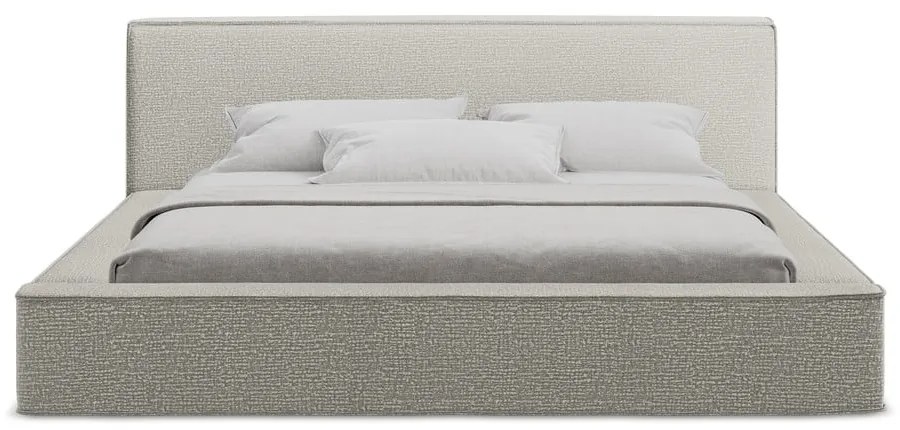 Jasnoszare tapicerowane łóżko dwuosobowe ze schowkiem i stelażem 180x200 cm Noho – Makamii