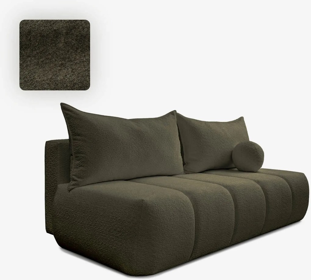 Sofa z Funkcją Spania SARIA Oliwkowa Boucle Nowoczesna