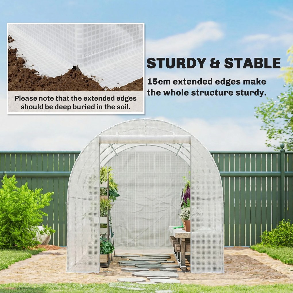 Outsunny Folia do szklarni 4 x 2 m, wodoodporna folia ogrodowa z drzwiami, 8 okien, ochrona UV, odporna polietylenowa, biały | Aosom PL