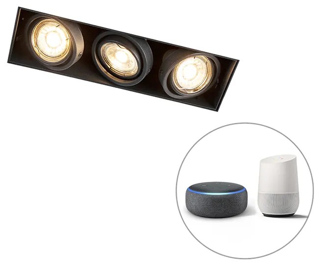 Nowoczesny inteligentny reflektor wpuszczany czarny bez obramowania w komplecie z 3 GU10 Wifi - Oneon 3Designerski Oswietlenie wewnetrzne