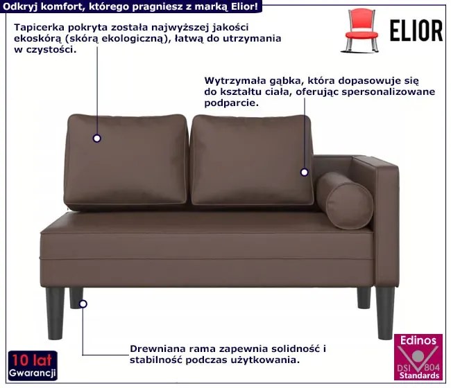 Brązowy szezlong z ekoskóry na nóżkach W3-B16