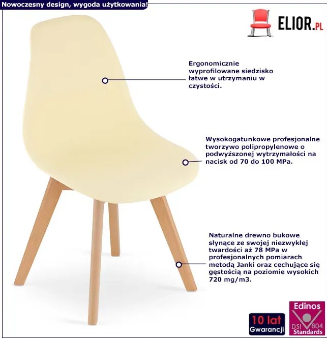 Kremowe krzesło skandynawskie z drewnianymi nogami C6-B06