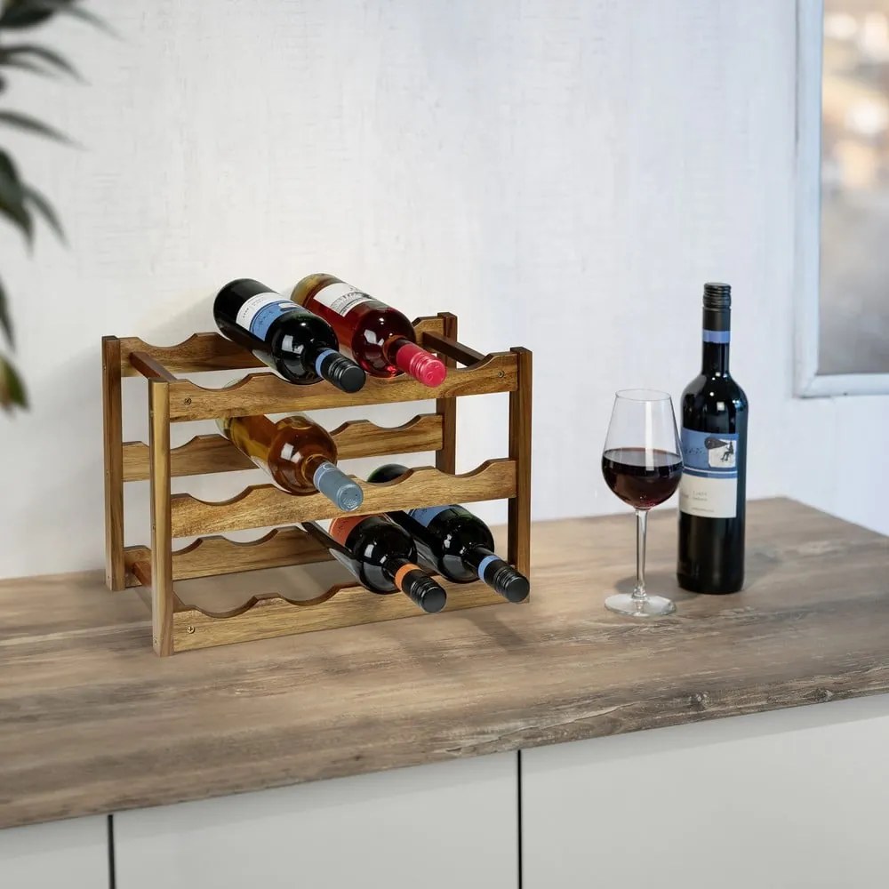 Regał na wino z litego drewna akacjowego w naturalnym kolorze liczba butelek 12 42x28x21 cm Fondi – Wenko