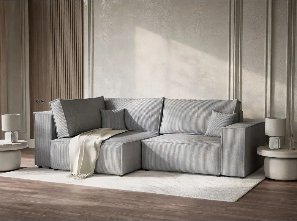 Szary sztruksowy rozkładany narożnik ze schowkiem (lewostronny/w kształcie litery L) Tonga – Maison de Rêve