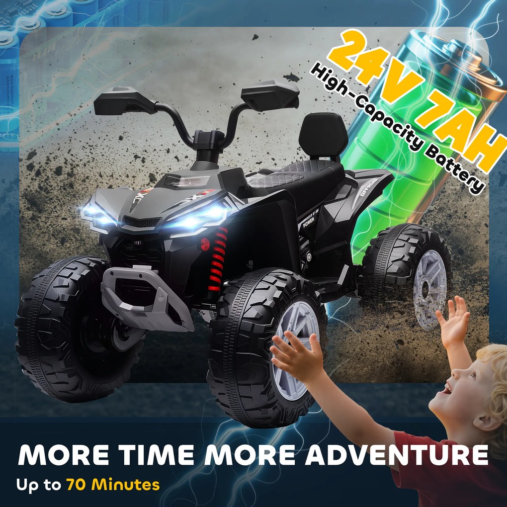 AIYAPLAY Elektryczny Quad dla Dzieci, 24V Pojazd z 4 Kołami, Reflektory, Port USB, Funkcja MP3, 6,5 km/h, 3-8 lat