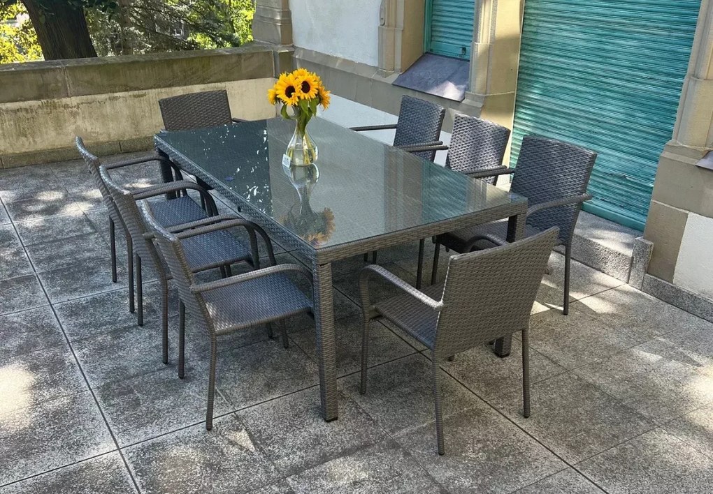 Zestaw mebli ogrodowych Rustico dostępny w 3 kolorach - stół, 8 krzeseł