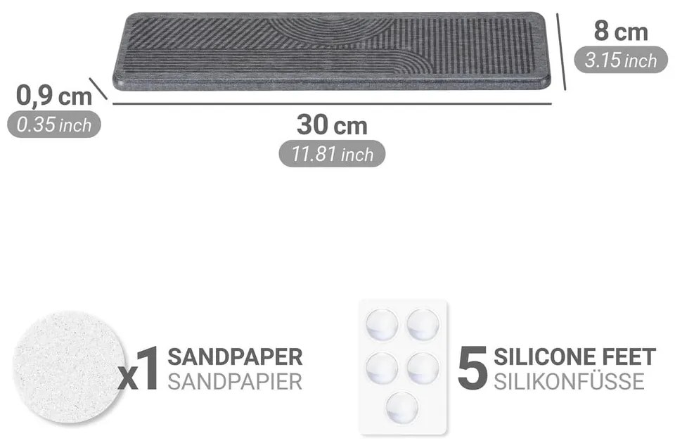 Szara podkładka do naczyń okrzemkowa (z diatomitu) 30x8 cm Damon – Wenko