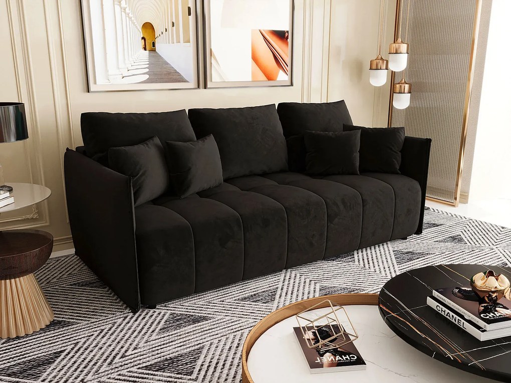 Czarna welurowa sofa tapicerowana z pojemnikiem H4-P61