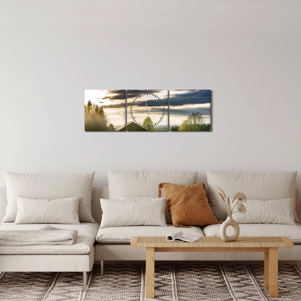 Obraz domku leśnego (z zegarem) (90x30 cm)
