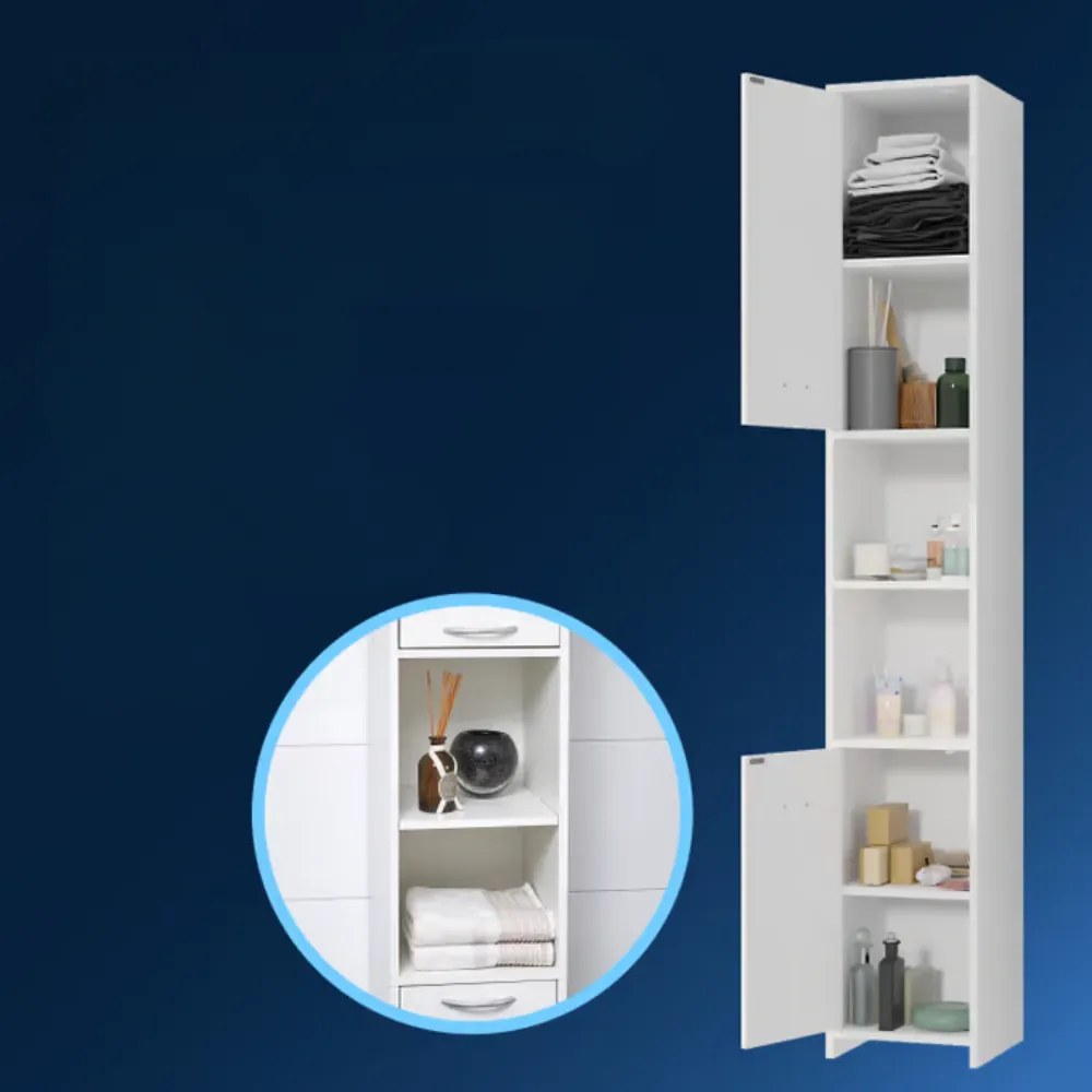 Wysoka szafka łazienkowa SILKE, 180×30×30cm, biała Casaria