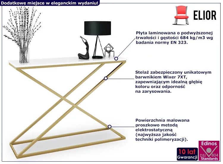 Konsola w stylu glamour złoty + biały połysk - Ergik 3X