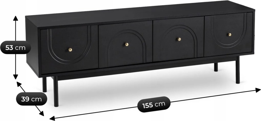 Szafka RTV w stylu glamour Marlen 155 cm, kolor czarny