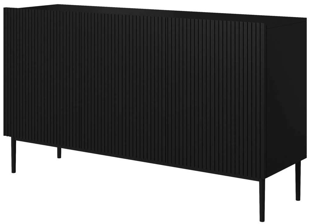 Komoda Nicole 150 cm trzydrzwiowa z ryflowanym frontem - czarny mat / czarne nóżki