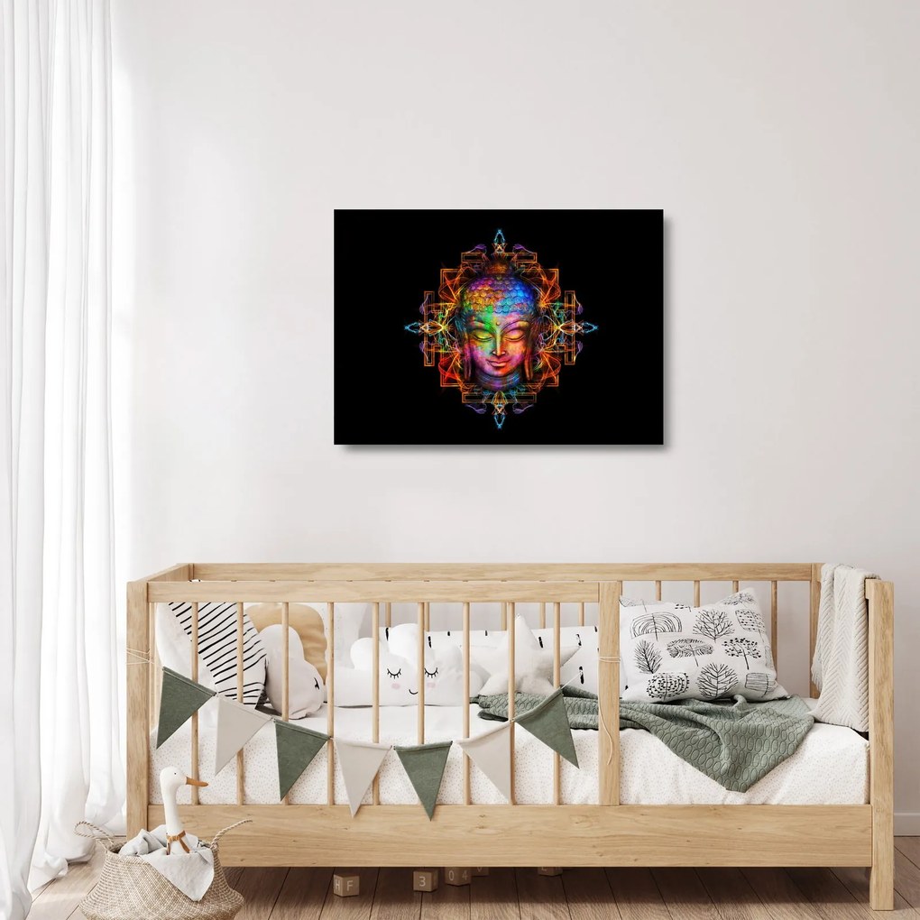 Obraz na szkle - Popiersie Buddy w neonowych kolorach (70x50 cm)