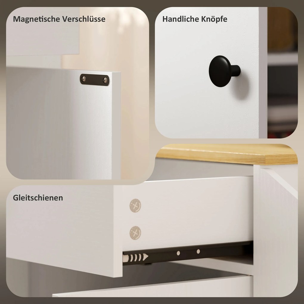 HOMCOM Wózek Kuchenny z Szufladą, Szafką, Półką na Przyprawy, Uchwytem na Ręcznik, 82 x 38 x 86,5 cm, Biały/Dąb