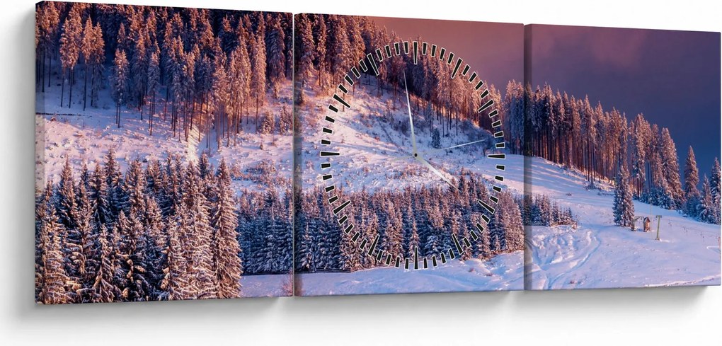 Obraz zimowego krajobrazu (z zegarem) (90x30 cm)