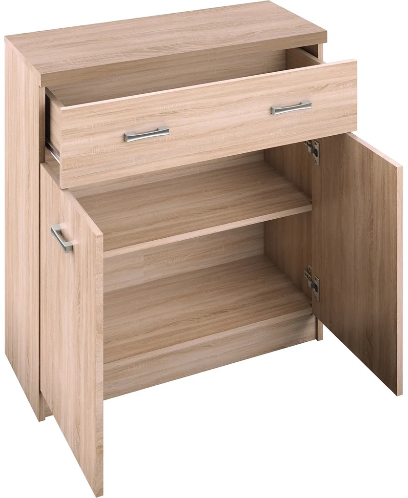 Komoda Dwudrzwiowa z Szufladą Drewniana do Salonu ELEGO 80 cm Dąb sonoma Nowoczesna