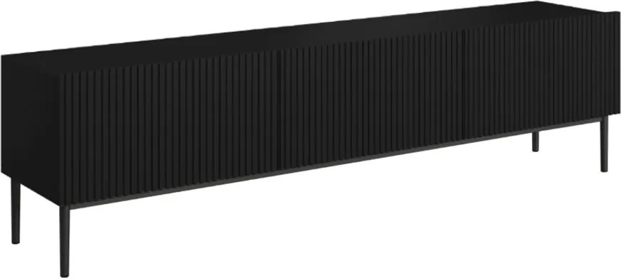 Szafka RTV Nicole 200 cm na metalowych nogach z szufladą - czarny mat / czarne nóżki