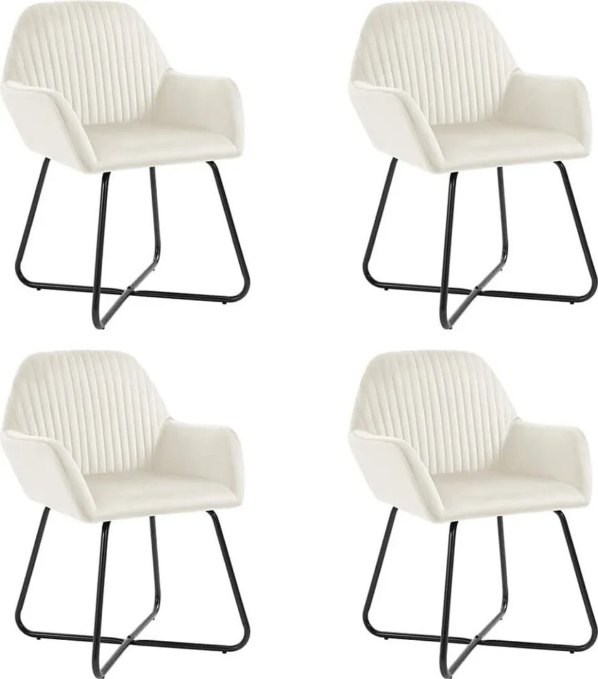 Zestaw 4 krzeseł jadalnianych z kremowym aksamitem z podłokietnikami