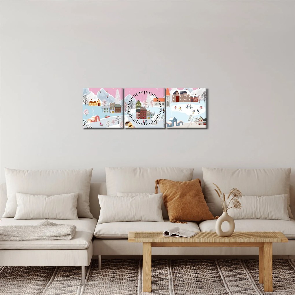 Obraz - Magiczna zima (z zegarem) (90x30 cm)