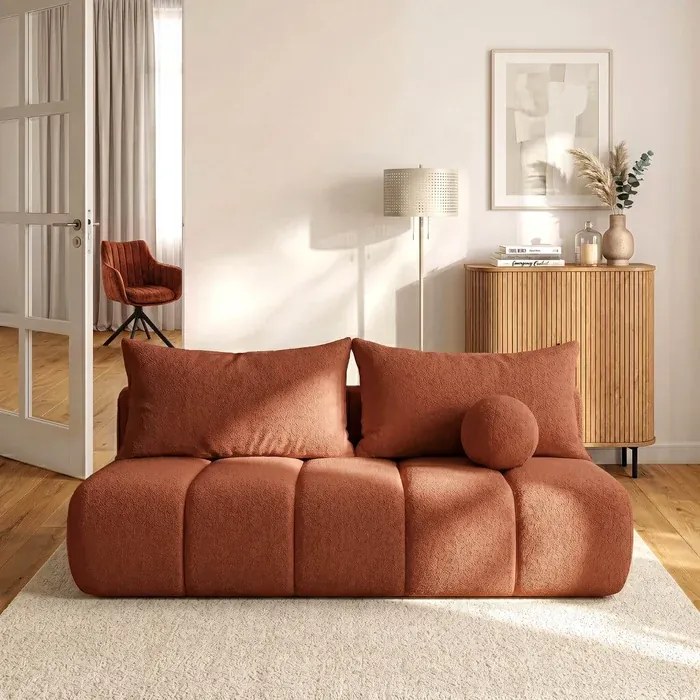 Sofa z Funkcją Spania SARIA Ruda Boucle Nowoczesna