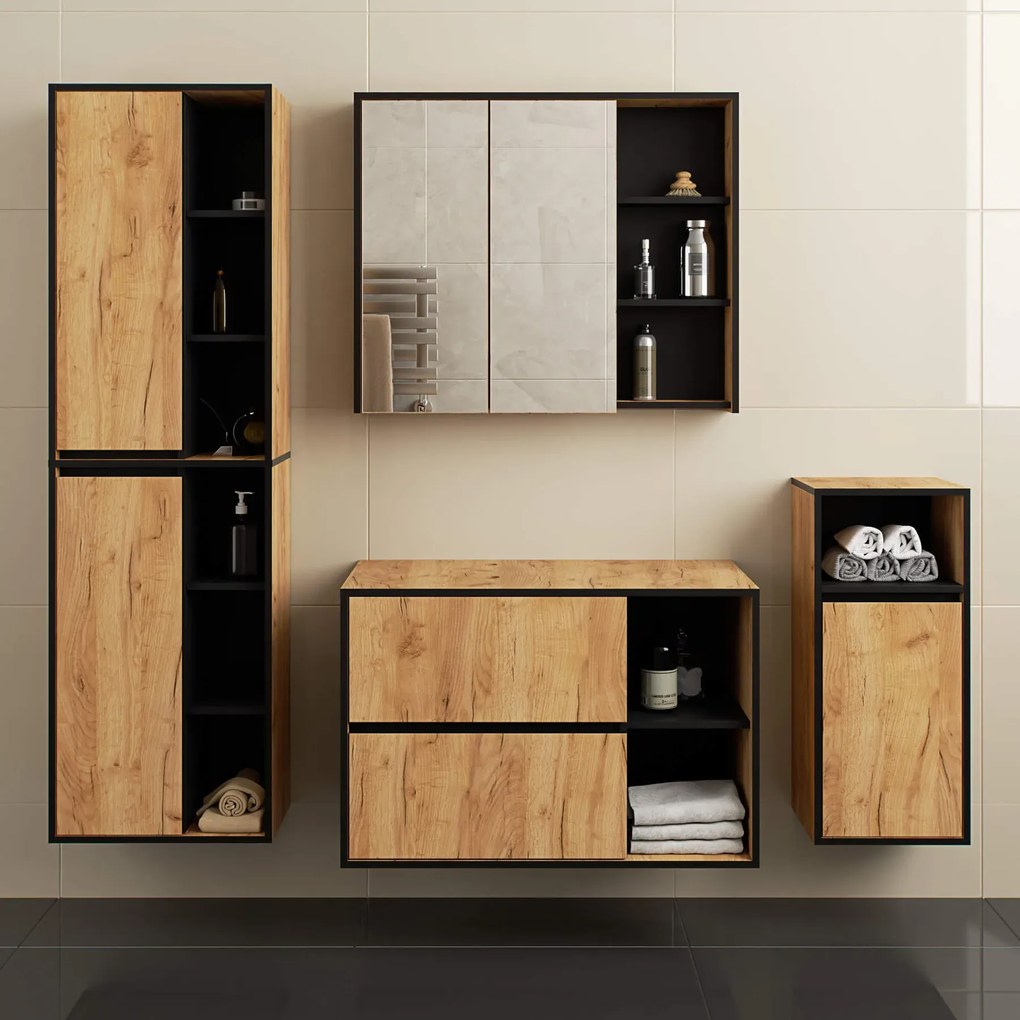 Zestaw mebli łazienkowych dąb craft + czarny C3-D44