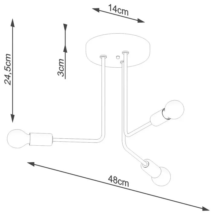 Czarna loftowa lampa sufitowa z 3 ramionami - A630-Karinn