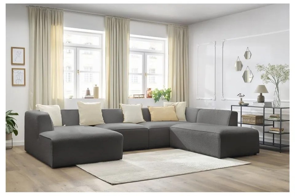 Ciemnoszary narożnik modułowy z materiału bouclé (prawostronny/w kształcie litery U) Megeve – Bobochic Paris