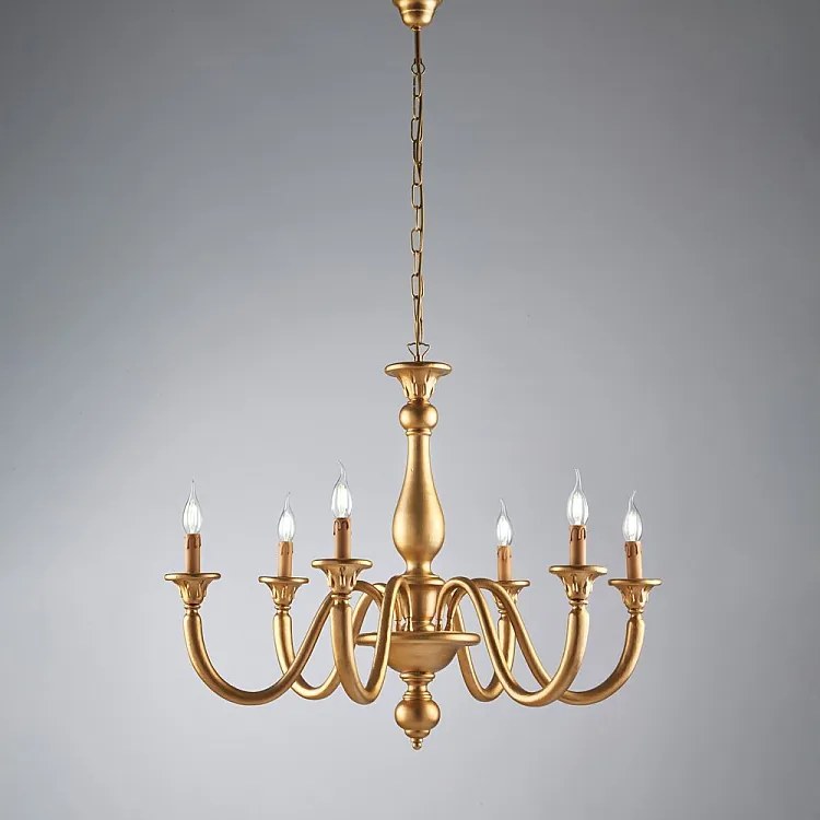 Żyrandol Lucca Antique Gold Wood 6 świateł 129 Ø86 BL271-6-OR