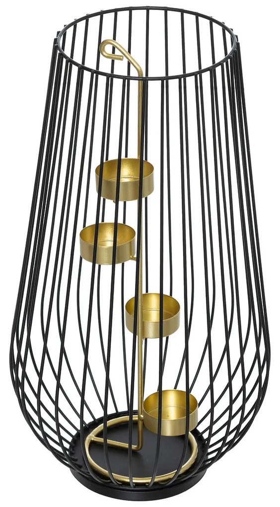 Metalowy świecznik ze złotym detalem, tealight, 45 cm