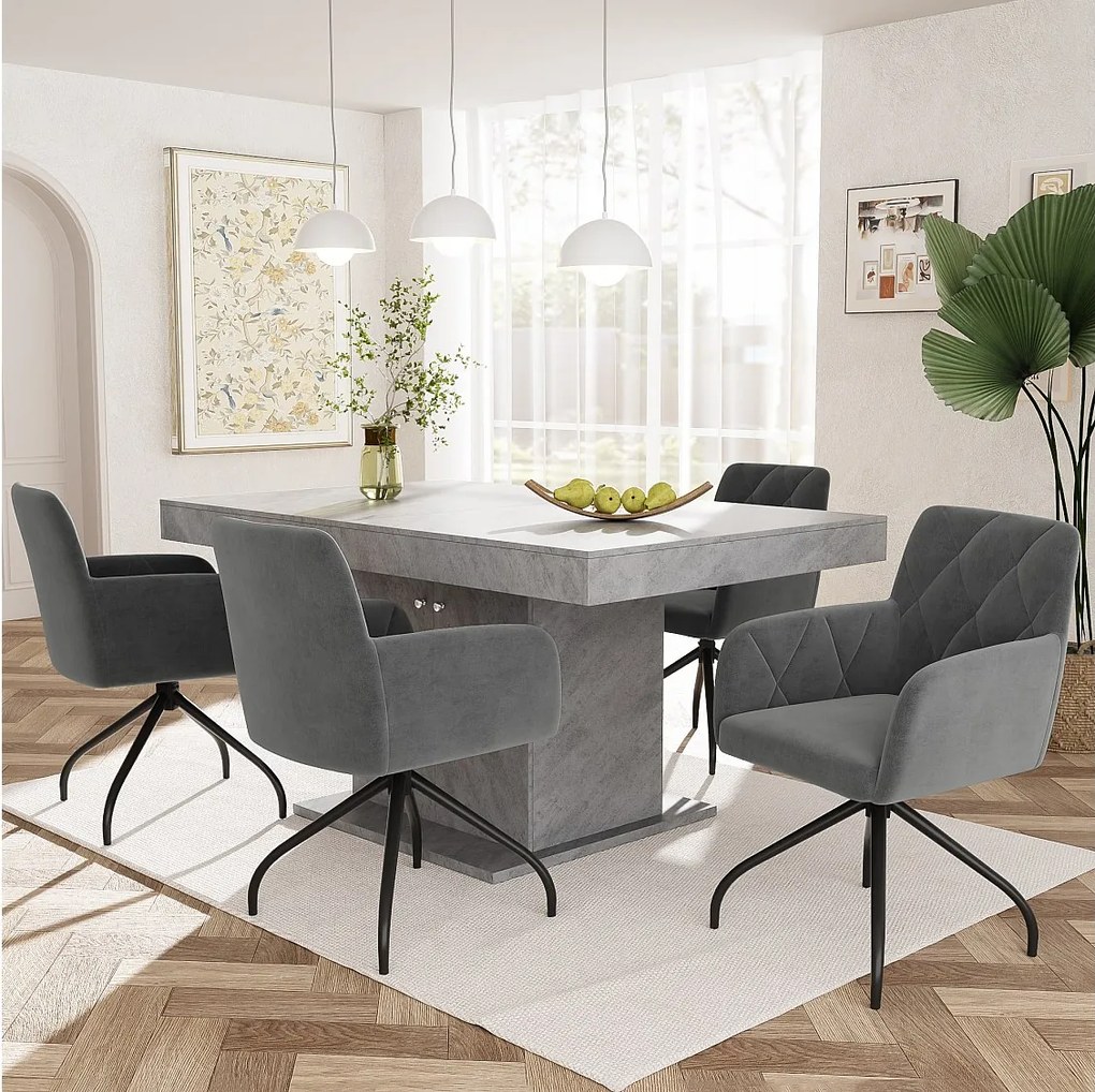 Zestaw 4 obrotowych krzeseł 360° Velvet - 85 x 60 x 46 cm - tapicerowany fotel z 4 metalowymi nogami - czarny