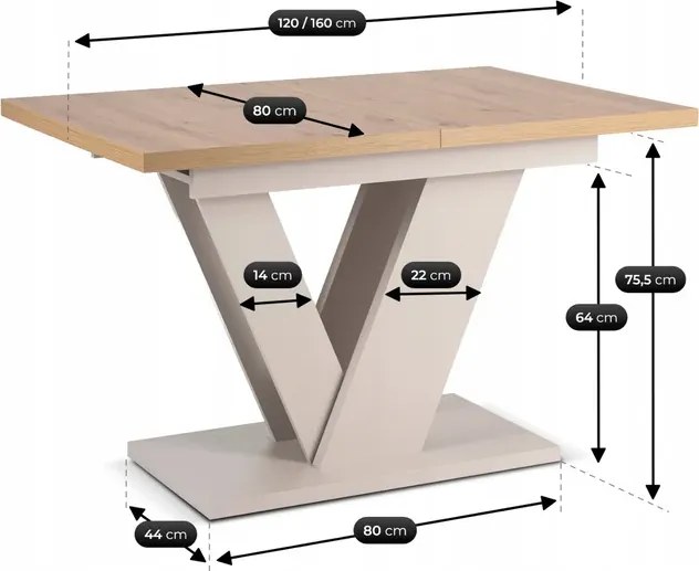 Stół Prostokątny Rozkładany CLARK 120-160 cm Dąb Artisan/Kaszmir Japandi