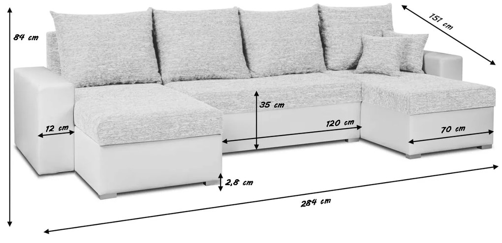 Narożnik z funkcją spania HUBERT-U Srebrny/Biały