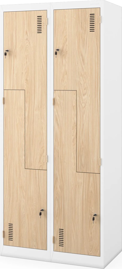 Szafa socjalna ubraniowa typu l, czterokomorowa, biała/dąb sonoma, 800x1850x450 mm: JULIA Eco Design