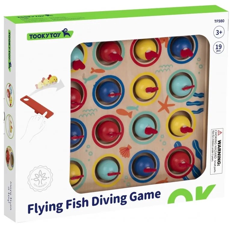 Tooky toy gra dla dzieci drewniany stół latające rybki 19 el.